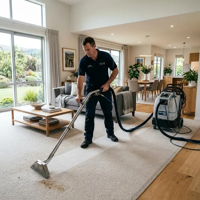Clean, refreshed carpet in a bright Hawke’s Bay living room