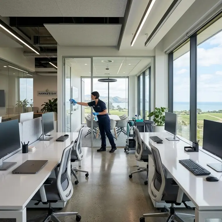 Professional cleaner working in a Hastings workplace