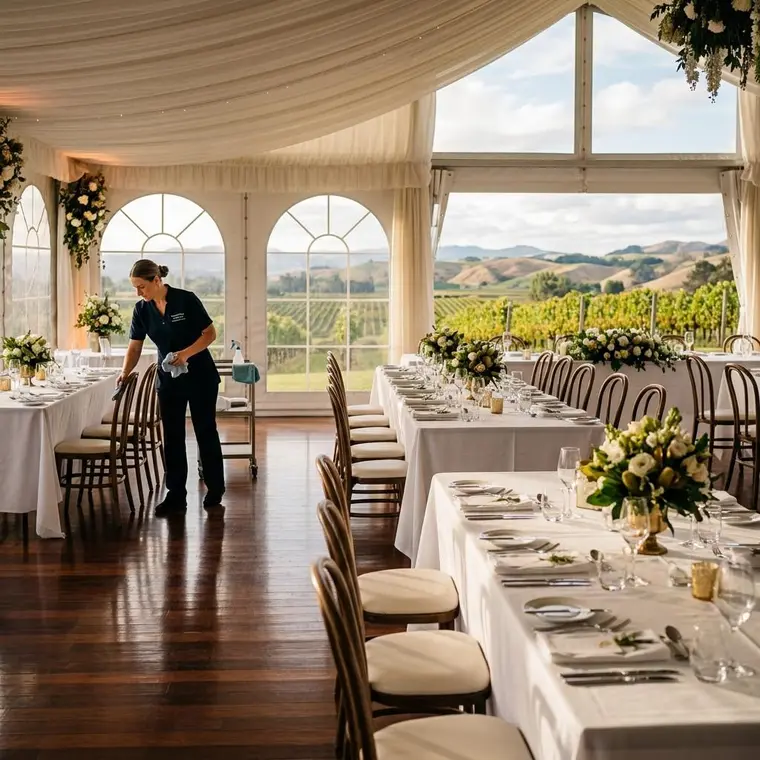 Event venue being carefully prepared before guests arrive in Hawke’s Bay